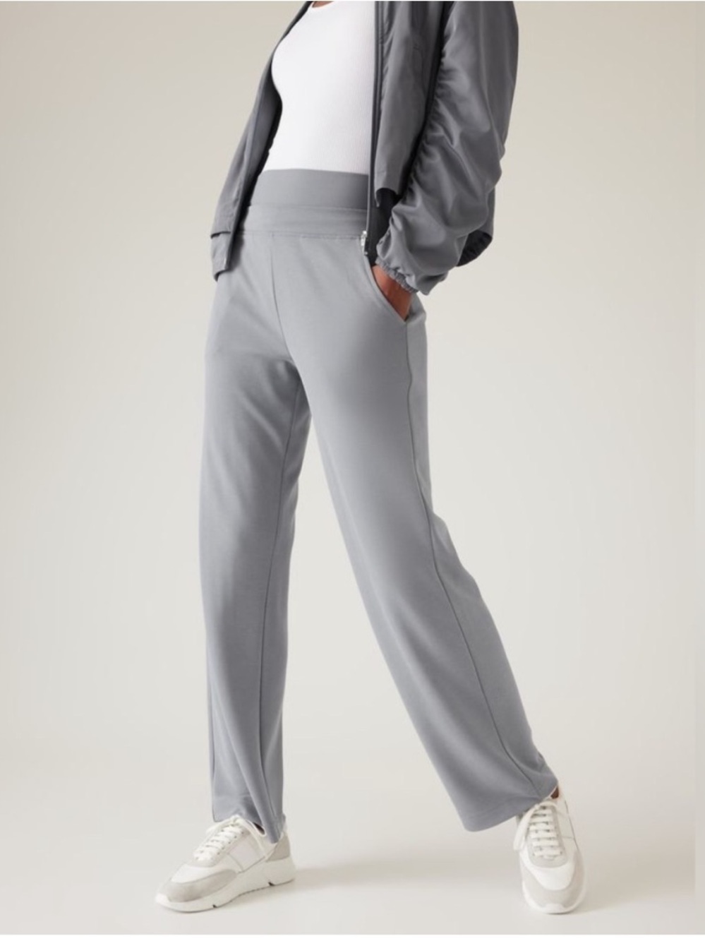Athleta Seasoft High Waist Pull On Wide Leg Pant Abalone Blue Gray Size Medium